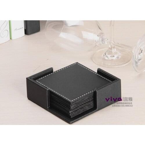Lot 6PCS/set square leather coffee tea cup coaster cup pad mat table decoration multiple colors free shiping