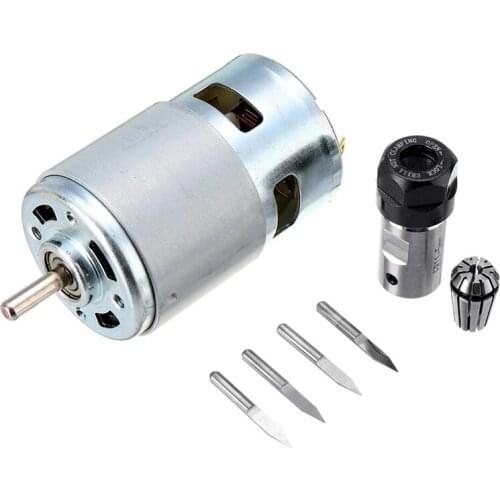 775DC Motor 12-36V Ball Bearing Spindle Motor with ER11 Extension Rod Carving Cutter for CNC Router Machine