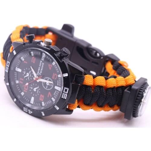 Outdoor Survival Watch Tactical Bracelet Watch With Compass Scraper Thermometer Whistle Camping Tools Outdoor Tools #PY