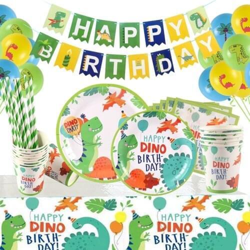 Dinosaur Party Disposable Tableware Set 1st Birthday Party Decorations Kids Baby Shower Decor Dino Jungle Safari Party Balloons