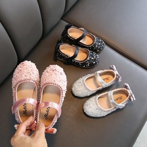 New Children Princess Shoes For Baby Girls Flat Bling Leather Sandals Fashion Sequin Soft Kids Dance Party Sparkly Toddler Shoes