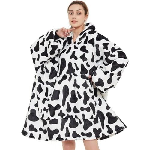 Hooded Blanket Women Winter Warm Blankets With Sleeves Plaid Blanket Soft Robe Wearable Hoodies Oversized Sweatshirts Fleece