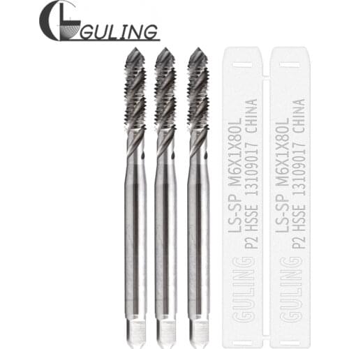 GULING HSSE Metric Long Shank Spiral Fluted tap M1.4 M1.6 M2 M2.5 M2.6 M3 M3.5 M4 Machine Screw Thread taps 80L 100L 120L 150L