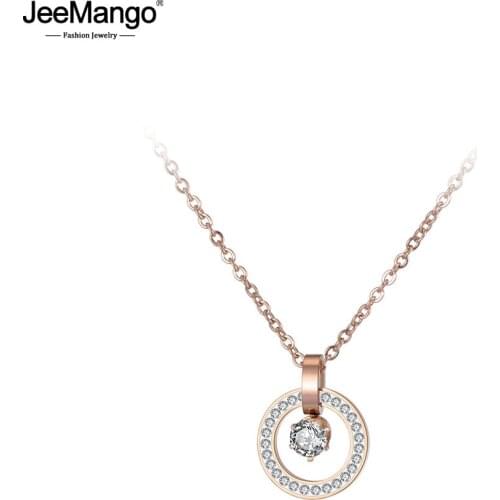 JeeMango Bohemia CZ Crystal Pendant Necklace Rose Gold Stainless Steel Rhinestone Clay Neckalce Jewelry For Women Gifts JN19032