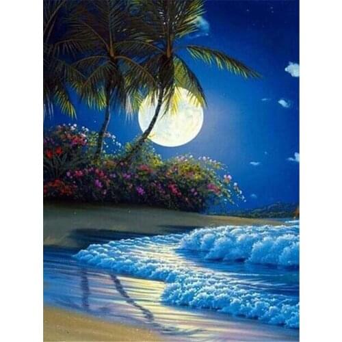 Landscape Sunset Beach Waves DIY Cross Stitch 11CT Embroidery Kits Craft Needlework Set Cotton Thread Printed Canvas Sell