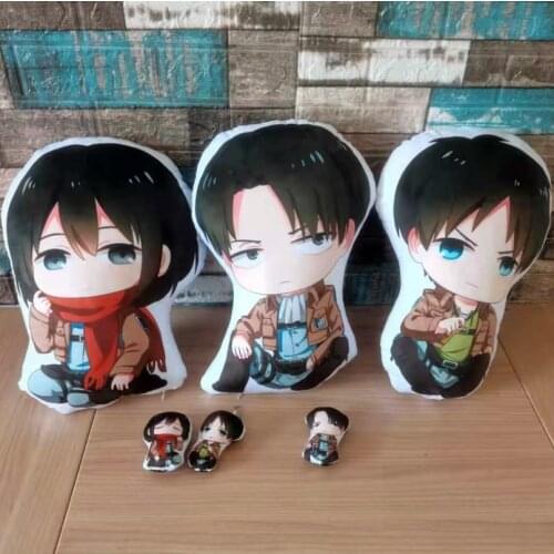 Pre-sell Kawaii Attack on Titan Pillow Plush Toy Eren Mikasa Levi Anime Plush Stuffed Plushie Soft Pillow Room Decor