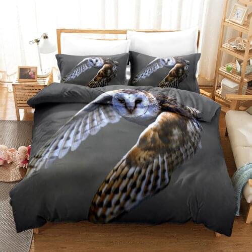 Owl Linens Bed 3D Gray Quilt Cover Sets and Pillow Covers Full Double Single Twin Queen King Size 180*200cm Animal Beddings