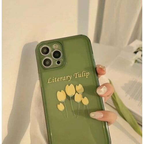 Premium Tulip Green Clear Phone Case for iPhone 12 Pro Max 11 Pro Max X XS XR 7 8 Plus 12mini Huawei Soft TPU Protection Cover