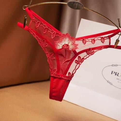 Sexy Embroidered Thong Mesh Gauze Ladies Thong Transparent See-through Young Woman Underwear Low Waist Sexy Hot T Pants