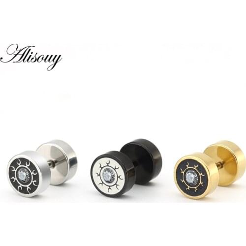 Alisouy 2PC 8mm Small color Black Gold Earrings CZ Crystal eyes-shape Ear Studs Surgical Steel Helix Earring Women Accessories