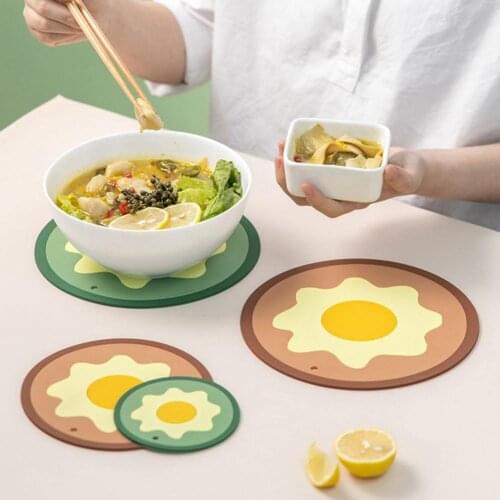 Fried egg series Blossom Insulation Table Mat Silicone Table Mat Girl Heart Cute Non-slip Bowl Mat Tea Coaster Place Mat