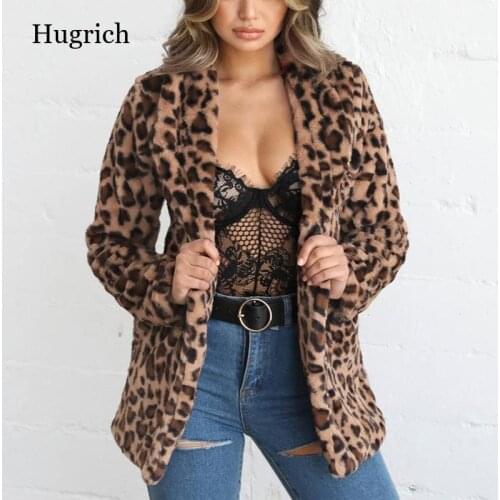 Women Faux Fur Jacket Coat Fashion Leopard Printed Shaggy Shawl Neckline Long Sleeve Coats Elegant Autumn Winter Warm Outerwear