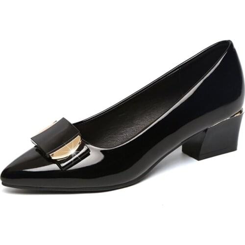 Leather With Thick With Shallow Shoes 2019 Female Patent Leather Fashion Wild Non-slip Professional Womens Shoes