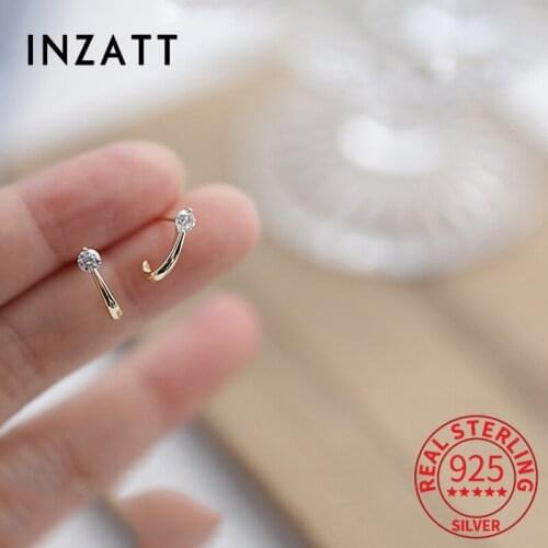INZATT Real 925 Sterling Silver Zircon Geometric Arc 14K Gold Stud Earrings For Fashion Women Punk Fine Jewelry Drop Shipping