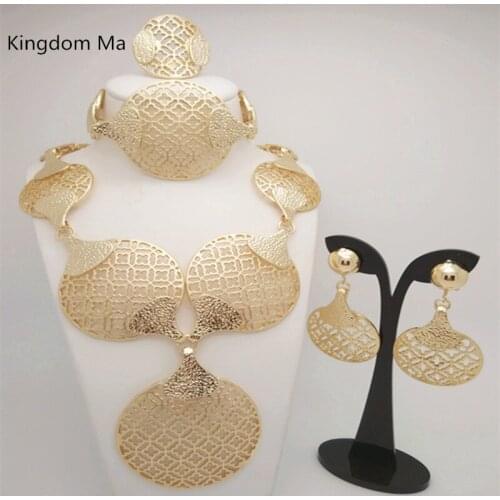 Kingdom Ma African Gold Color Jewelry Sets Wedding Bridal Necklace Bracelet Earrings Ring Set For Women Exquisite Accessories