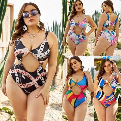 Plus Size Swimsuit Solid Bandage One Piece Swimsuit Women Cut Out Monokini Swimwear Sexy Hollow Out Bathing Suit Bathing Suit
