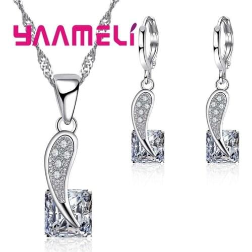 Creative CZ Crystal Design Jewelry Set 925 Sterling Silver Jewery For Women Party Gift Pendant Necklace Earrings Set