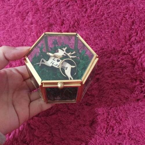 Gold Glass Box Engagement Ring Box Jewelry Gift Wedding Ring Holders Jewelery dish Geometric Love special Ring Bearer Box