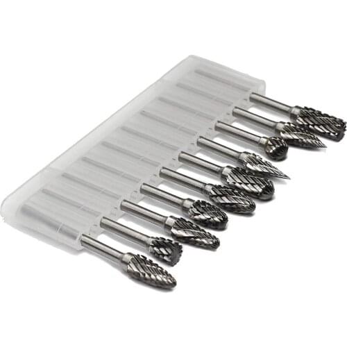10pcs Double Cut Tungsten Carbide Rotary burr Set Metal Bits For Die Grinder, Metal Carving, Polishing, Engraving, Drilling