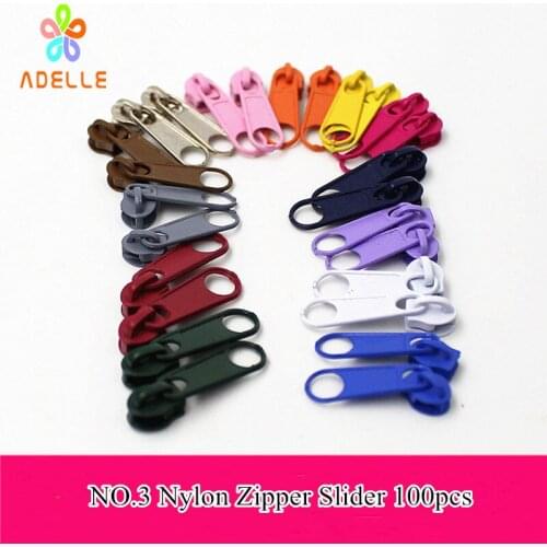 100pcs NO.3 zipper slider for nylon zipper spiral teeth zip fastener zipper puller/zip replacement Colored