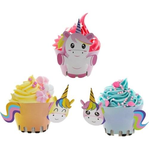 12pcs Unicorn Cake Wrappers Decoration Unicorn Horn Cupcake Topper Baby Shower Kids Unicornio Birthday Party Decorative Supplies