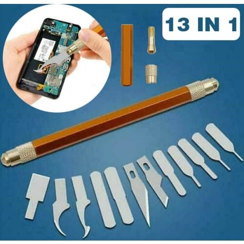 13 in 1 Blades Stainless Steel Knife Aluminum Alloy Handle DIY Craft Artwork Sculpture Carving Stencil Phone Repairing Tools