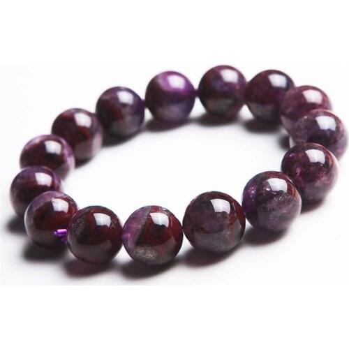 14mm Genuine Purple Red Natural Cacoxenite Auralite 23 Crystal Quartz Round Beads Stretch Charm Bracelet Women Femme