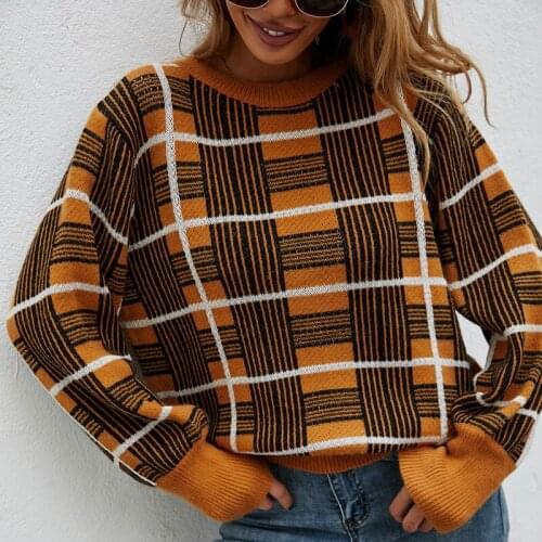 2021 Thick England Style Argyle Knitted Sweaters Women 2021 Plaid Knitwear Mock Neck Long Sleeve Autumn Winter Pullovers Jumpers