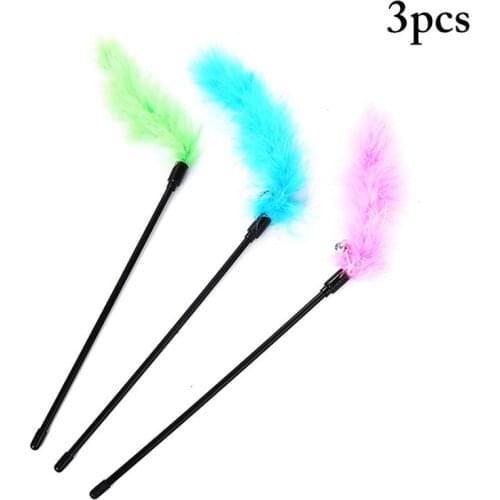 3PCS Cat Teaser Wand Plastic Rod Bell 26cm Cat Feather Wand Toy Pet Kitten Interactive Toy Pet Supplies игрушки для кошек