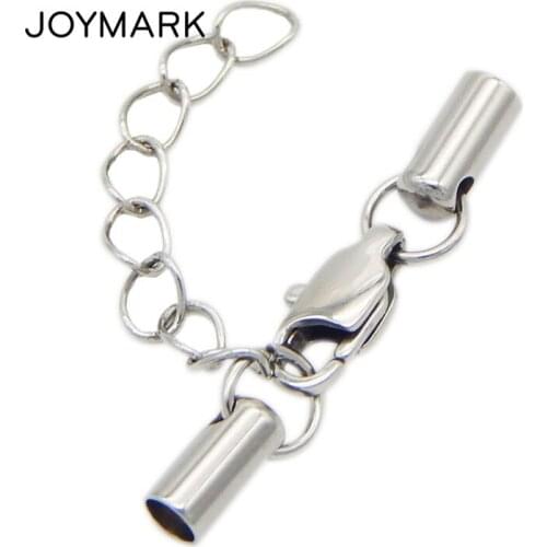 6 Sizes 1.5mm-6.0mm Stainless Steel Lobster Clasps Round Cord End Caps Set With Extended Chain Jewelry Findings BXGC-048