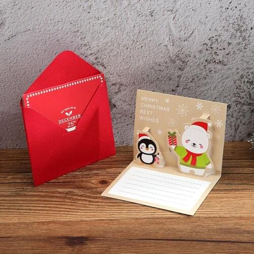 8*10cm 3D Cartoon Penguin Kids Lovely Happy New Year Greeting Card Christmas Snowman Cards with Envelope Postcard Card Xmas Gift