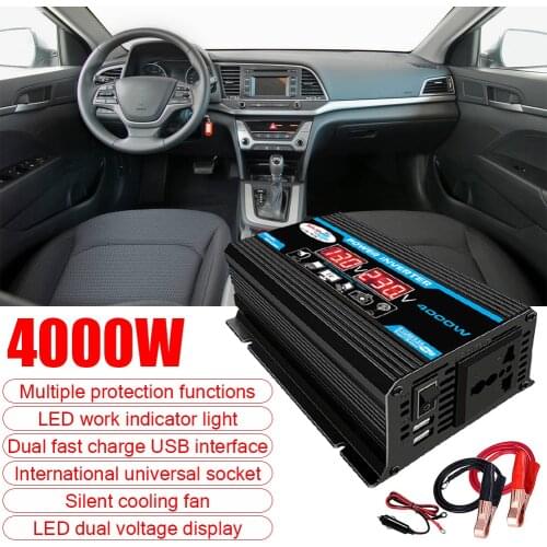 LCD Display Car Power Inverter Converter Charger 4000W 12V to 220V/110V Dual USB Voltage Transformer Modified Sine Wave