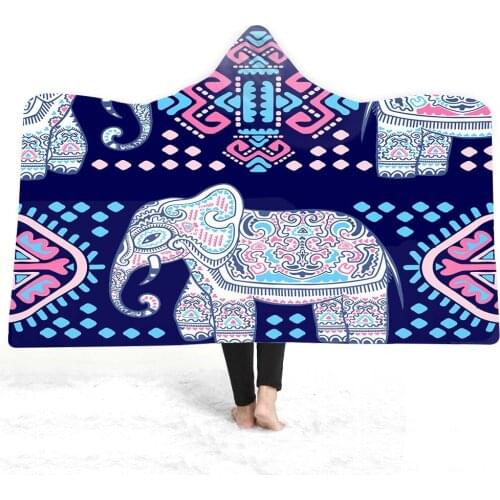 Free shipping Gift Bohemian BOHO Mandala Elephant Pattern Hooded Blanket Adults Kids Warm Fleece Travel Camping Sofa Throw Gift