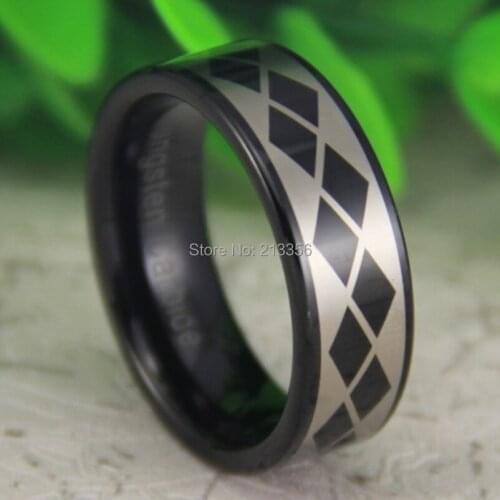 Free Shipping USA UK CANADA RUSSIA Brazil Hot Selling 8MM Shiny Black Pipe Bridal Pattern New Mens Fashion Tungsten Wedding Ring