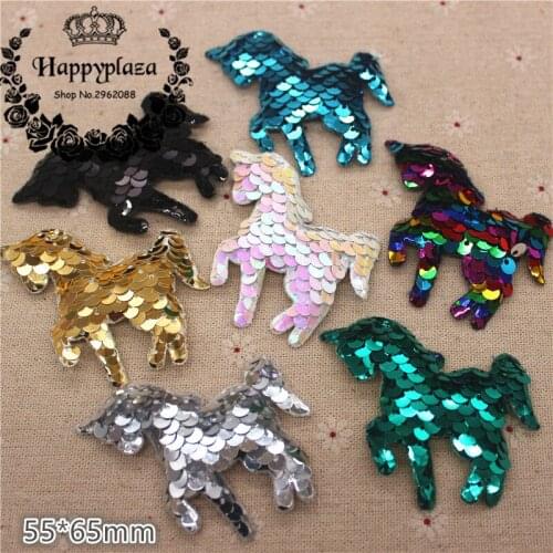 10pcs 5.5*6.5cm Glitter Paillette Unicorn Padded Patches Appliques For Clothes Sewing Supplies DIY Hair Bow Decoration