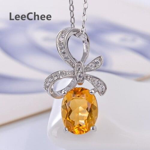 LeeChee 100% Natural citrine pendant real 925 Solid Sterling Silver jewelry yellow gemstone necklace for women birthday gift