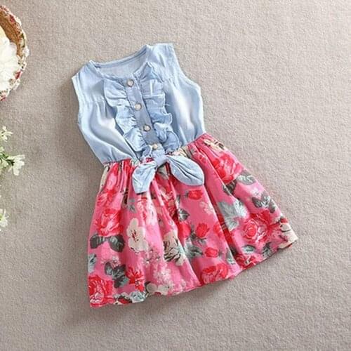 Childrens Clothing Kids Girl Clothes Toddler Kids Baby Girls Denim Bowknot Print Sleeveless Princess Party Dresses Платье