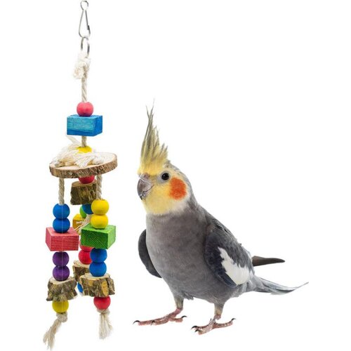 Bird Chewing Toy Natural Wood Blocks Bird Hanging Rope Parrot Climbing Toy Parrot Bite Training Toy Bird Accessories