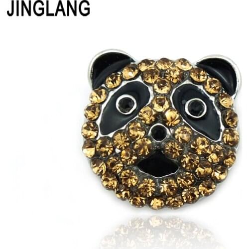 JINGLANG Fashion 18mm Snap Buttons Yellow Rhinestone Cat For Snap Button Jewellery DIY Interchangeable Jewelry Accessories