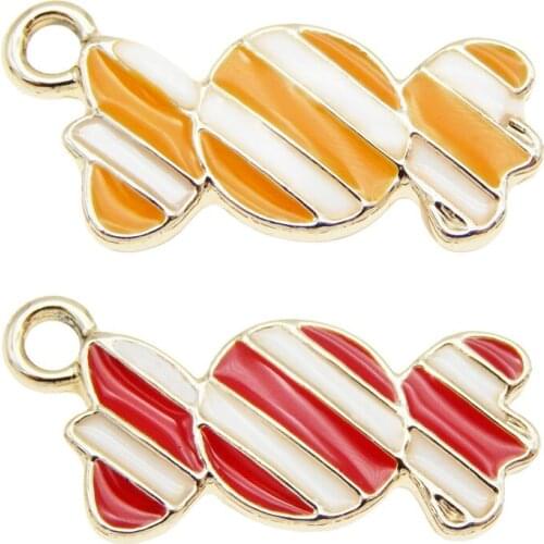 Julie Wang 6PCS Enamel Sweet Candy Charms Orange Red Cartoon Halloween Candy Pendants Alloy Jewelry Making Accessory