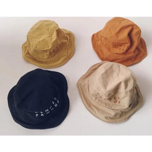 Korean Style New Spring Baby Kids Letter Embroidery Bucket Hats Outdoor Newborn Children Sunshade Hats Adjustable Belt Beach Cap