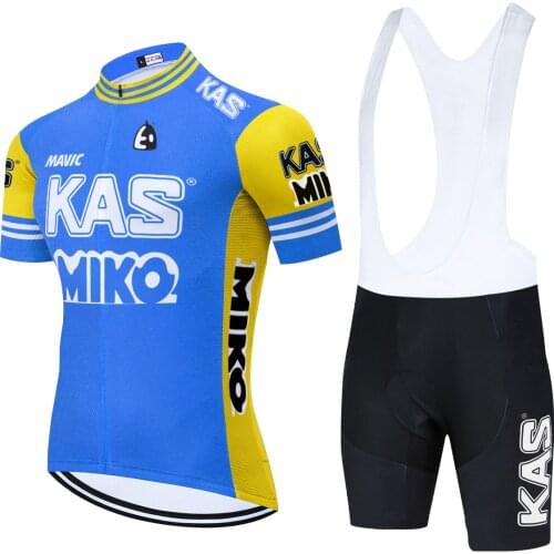 Summer Pro Team KAS MIKO Short Sleeve Mens Cycling Jersey Bike Shorts Set Clothes Ropa Ciclismo Bicycle Clothing kits 20D Pad