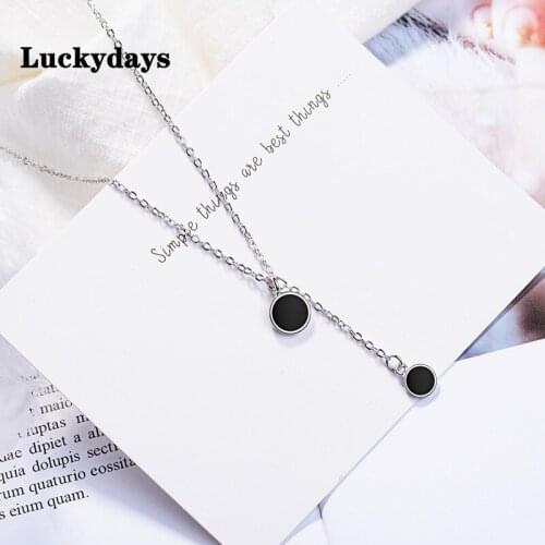 Luckydays Simple Style Silver Black Drop Glaze Round Necklace Pendant 925 Geometry Tassel Necklace For Women Girl Trendy Gift