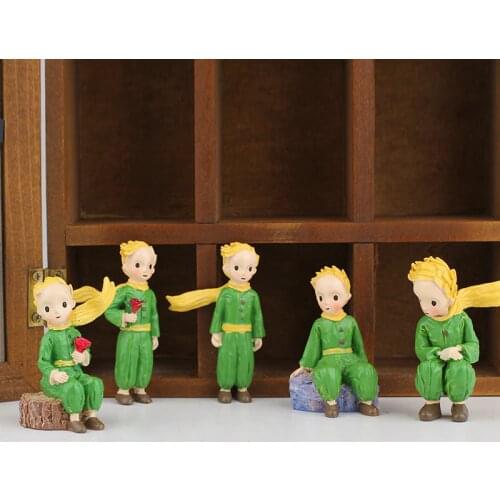 Little Prince Figures Resin Statue Rose Children Kid Christmas Gift Miniatures Bonsai Moss Terrarium Decor Fairy Boy Art Cartoon