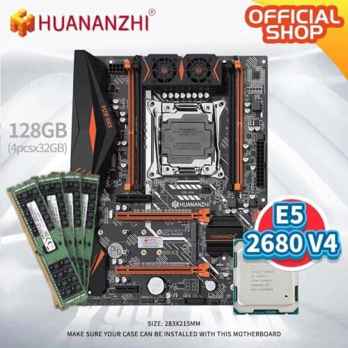 HUANANZHI X99 AD4 X99 Motherboard with Intel XEON E5 2680 v4 with 4*32G DDR4 RECC memory combo kit set NVME NGFF SATA USB 3.0