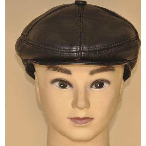 Male Genuine Leather Visors Hat Mens Winter Warm Sheepskin Beret Cap Men Ear Protection Cap