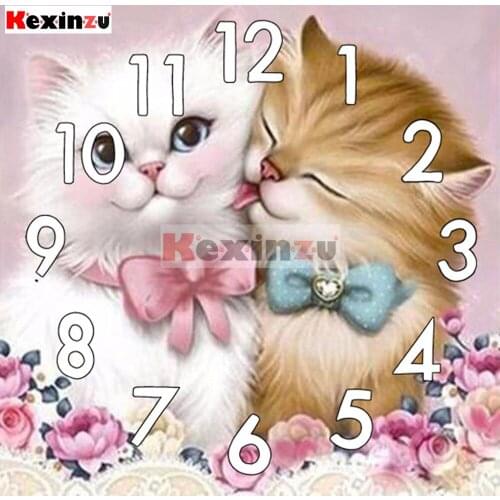 Full Square Round 5D Diamond Painting Kit With Clock Mechanism Cross stitch Diamond Embroidery Mosaic Cat Gift