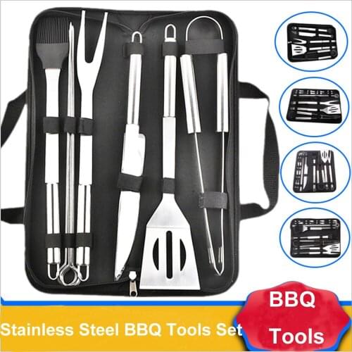 BBQ Grill Tools Set Spatula Fork Tong Knife Brush Skewers Barbecue Cooking Utensils Portable Bag Camping Outdoor Cooking Tool
