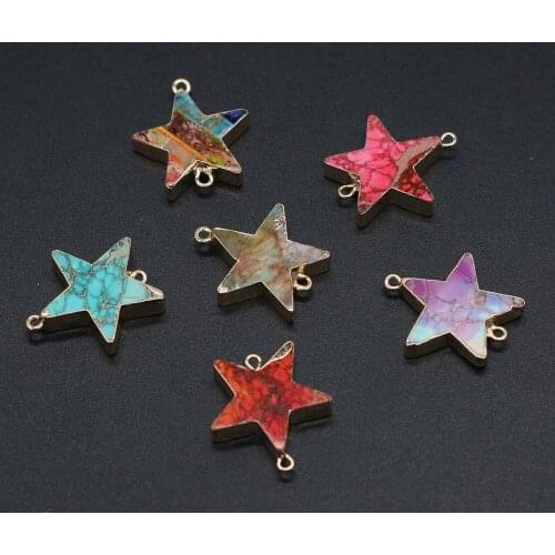 Natural Stone Double Hole Connectors Star Shape Ocean Emperor Stones Charms Pendant for Jewelry Making DIY Bracelet Earring Gift