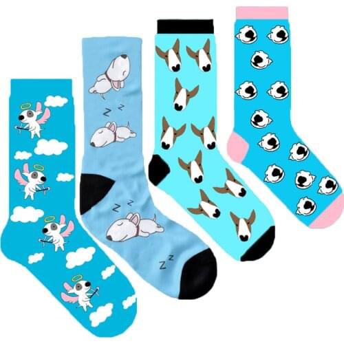 ORIGINAL women bull terrier crew socks cute socks novelty socks with angel sleeping dog graphic puppy lover gift 10/50 pairs/lot